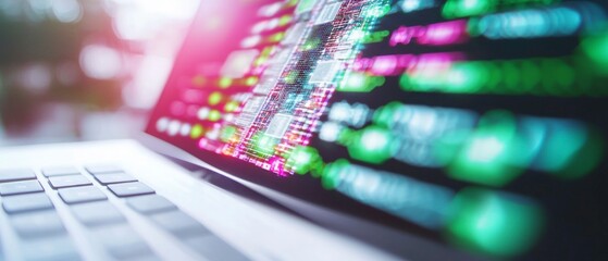 Closeup of Laptop Screen Displaying Colorful Code