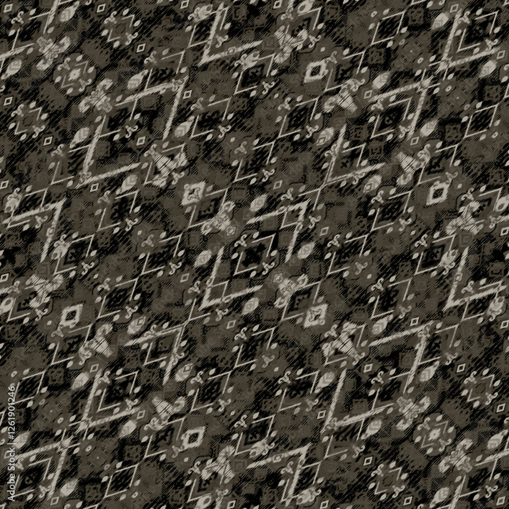 Abstract fabric pattern Ikat shape has acute angles, seamless with 45 ...