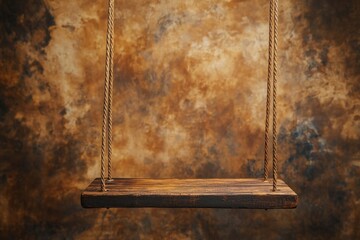 Poster - Simple wooden swing hangs against a textured brown background