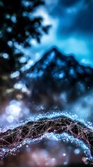 Wall Mural - Dark Mountain Night Landscape with Sparkling Lights