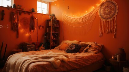 Canvas Print - bedroom orange painted wall