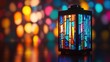 © muhammad - Colorful stained glass lamp against bokeh background.  Possible use Stock photo