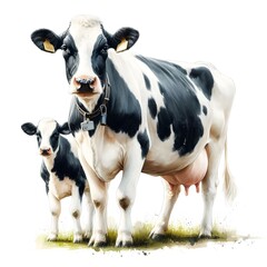 Wall Mural - 흰 배경, 젖소(홀스타인), 수채화, jpeg (white background, milk cow (Holstein), water colour, jpeg)