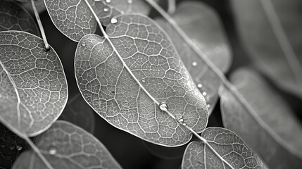 Canvas Print - texture eucalyptus leaves black and white