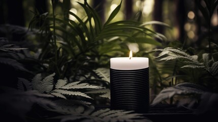 Wall Mural - foliage black and white candle