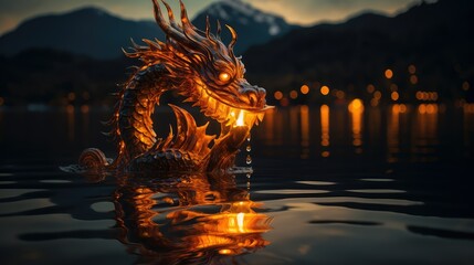 Wall Mural - lake fire dragon