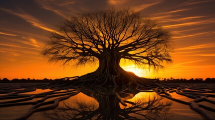 Poster - beautiful tree silhouette with roots