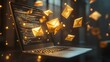 © anak - Golden Email Notifications on Laptop in Modern Office