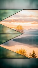 Wall Mural - Serene Sunset Landscape with Geometric Frame