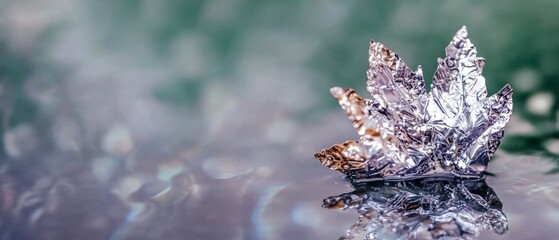 Canvas Print - Silver and Brown Leaf Floating on Calm Water