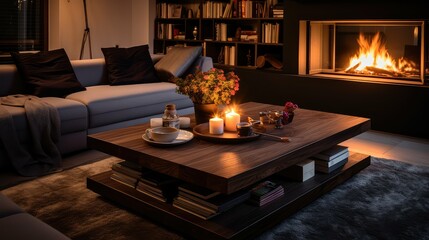 Wall Mural - living fireplace coffee table