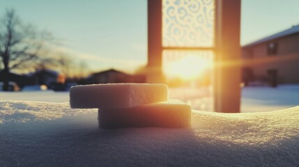 Canvas Print - Sugar Cubes on Snowy Surface at Sunset