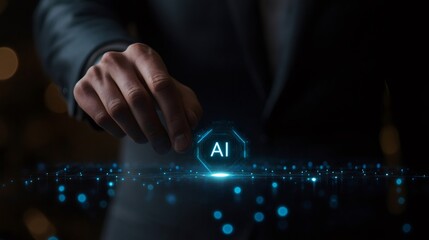 Businessman interacting with artificial intelligence using futuristic interface