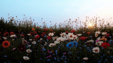 Canvas Print - Vibrant Wildflower Field at Sunset