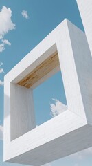 Wall Mural - White Geometric Square Frame Against Blue Sky with Clouds