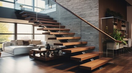 Wall Mural - loft wood staircase