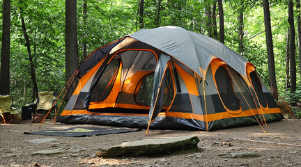 large camping tent in the woods