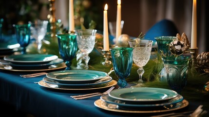 Poster - tableware blue green christmas