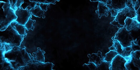 Wall Mural - Abstract blue glowing smoke frame on black background.