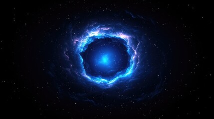Wall Mural - Glowing blue cosmic ring nebula in dark space with bright center.