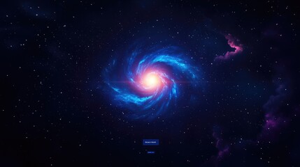 Wall Mural - A vibrant, swirling galaxy with bright blue and pink nebulae, stars, and a central light source.