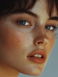 © vefimov - Close-up shot featuring woman's face with striking freckles and bold makeup.