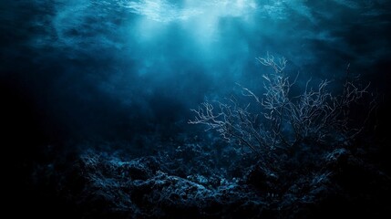 Wall Mural - vibrant deep indigo plane resonating with echoes underwater world nature mystical atmosphere abstrac