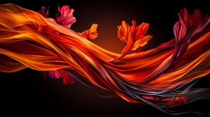 Poster - Flowing curves of burnt orange and red abstract art digital design modern close-up colorful movement