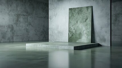 Poster - Muted graygreen plane art installation contemporary gallery minimalist design urban environment wide angle view