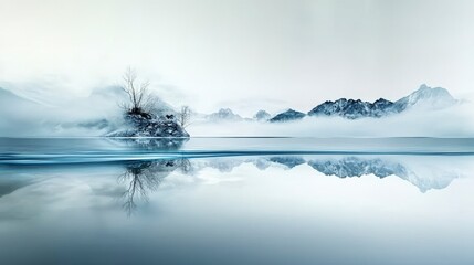 Poster - Calm reflections of nature tranquil lake landscape minimalist art serene environment soft viewpoint visual harmony