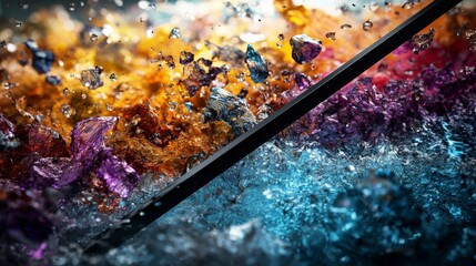 Fototapete - Dynamic contrast of colorful crystals and black line abstract art visual explosion studio artistic perspective
