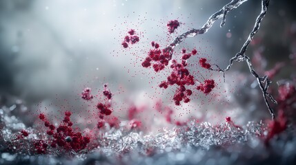 Poster - Close-up surrealism abstract clusters of red points in nature's enchanted forest digital art innovation