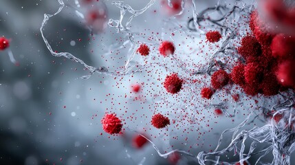 Fototapete - Exploring surreal environments close-up of abstract clusters of small red points in digital art