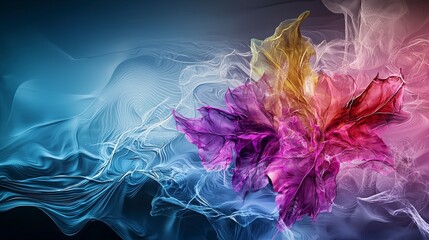 Aufkleber - Rippling abstract patterns with colorful leaves digital artwork modern design soft environment artistic perspective
