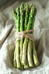 Wall Mural - A bunch of bright green asparagus stalks tied together with twine, ready for cooking.