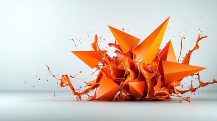 Poster - Dynamic orange splash with geometric shapes studio setting abstract art modern style high-impact visuals