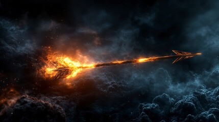 Leinwandbilder - Mysterious glowing arrow piercing through dense mist in an enigmatic environment abstract digital art