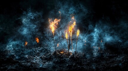 Poster - Luminous arrows piercing dark layers surreal scene fantasy art night environment vibrant viewpoint dreamlike concept