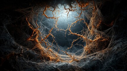 Leinwandbilder - Exploring a vast abstract void interwoven with unraveling delicacy digital art mystical environment dramatic viewpoint