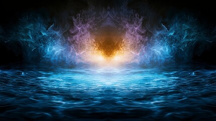 Poster - Ethereal wave patterns emerge from a cosmic void abstract art digital creation mystical environment surreal perspective