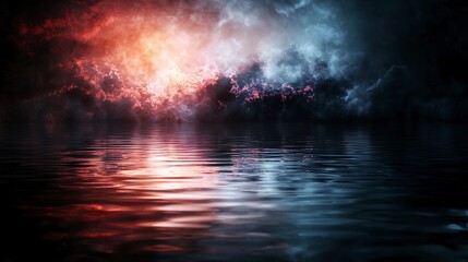 Aufkleber - Abstract rhythmic pulses of silence spreading across a tranquil water surface ethereal landscape digital art