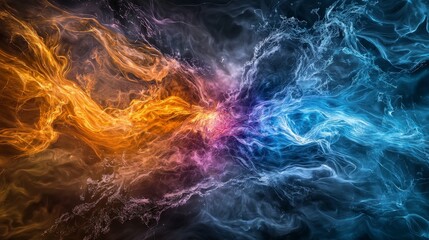 Poster - Dynamic energy waves clashing in colorful harmony abstract art digital creation vivid environment close-up view