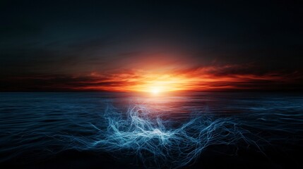 Aufkleber - Vibrant sunset reflections over calm ocean waves abstract art coastal serenity soft gradient environment