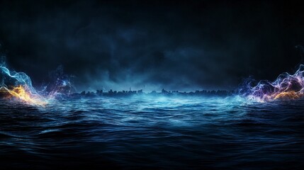 Poster - Abstract waves of dark tones pulsing gently along the ocean at twilight digital art serene environment artistic view