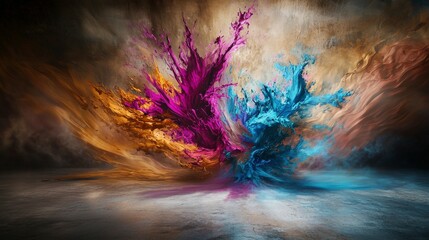 Aufkleber - Dynamic swirls of colorful paint explosion abstract art studio digital artwork creative space low angle vivid expression