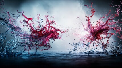 Poster - Dynamic color splashing art abstract expression digital artwork vibrant surrealism front view creative concept
