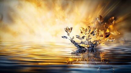 Aufkleber - Rippling water reflection of delicate yellow light serene environment nature photography tranquil viewpoint