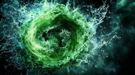 Leinwandbilder - Emerald green whirlpools spiraling through space abstract art digital creation cosmic environment close-up view