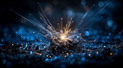 Leinwandbilder - Dynamic water splashes create silver sparks in the dark abstract art studio setting close-up view