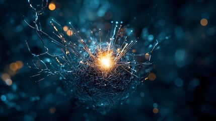 Poster - Dynamic energy burst illuminates darkness abstract visualization digital art cosmic environment close-up viewpoint